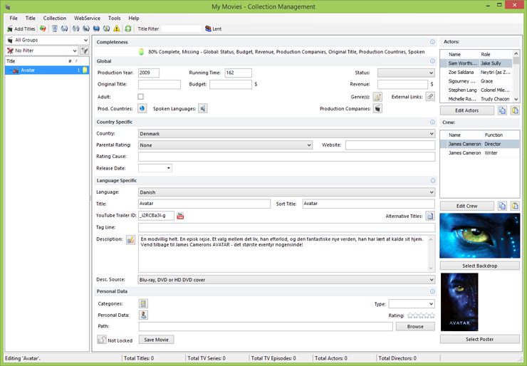 The main movie edit page overview in Collection Management